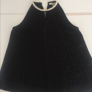 Sleeveless Black Top with Beaded Neck